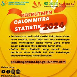 Pengumuman Hasil Akhir Rekrutmen Calon Mitra Statistik BPS Kota Pekalongan Tahun 2024