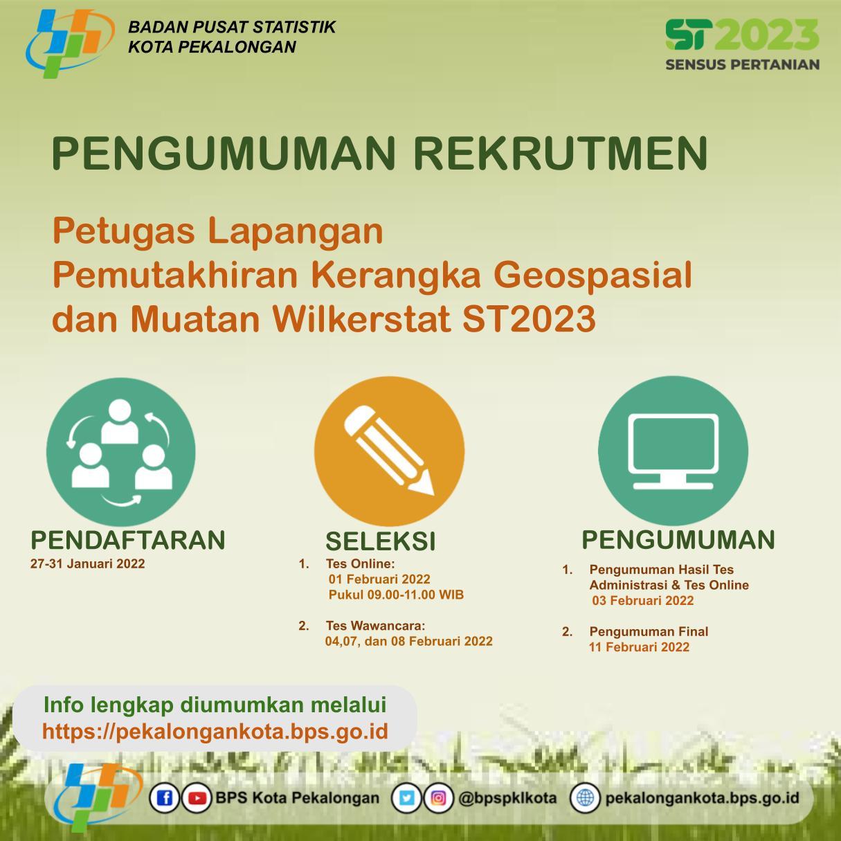 REKRUTMEN PETUGAS PEMUTAKHIRAN KERANGKA GEOSPASIAL  DAN MUATAN WILKERSTAT ST2023 TAHUN 2022