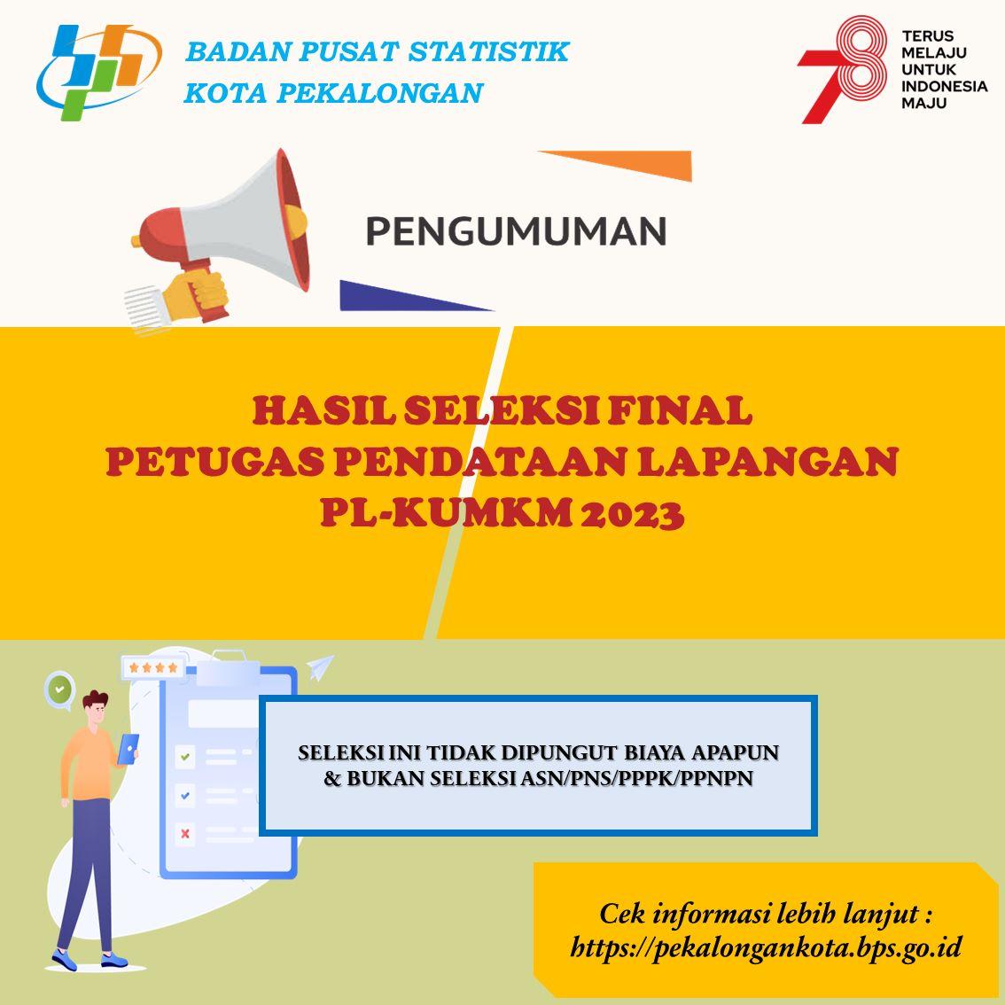 HASIL SELEKSI CALON PETUGAS PENDATAAN LENGKAP KOPERASI USAHA MIKRO KECIL DAN MENENGAH 2023 (PL-KUMKM